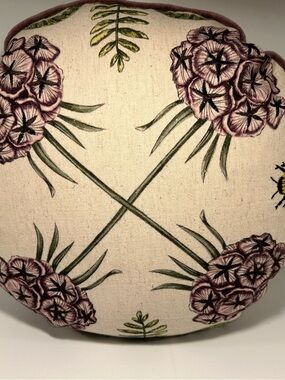 Creative Co-Op Floral Bee Pillow Scalloped Cotton Linen Embroidered Cottagecore